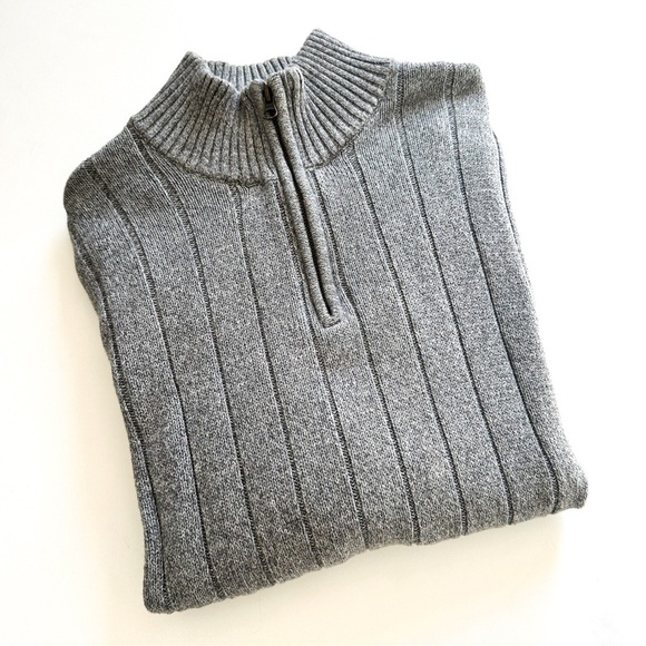 Geoffrey Beene Other - Geoffrey Beene Gray 100% Cotton Ribbed Zip Neck Sweater XL